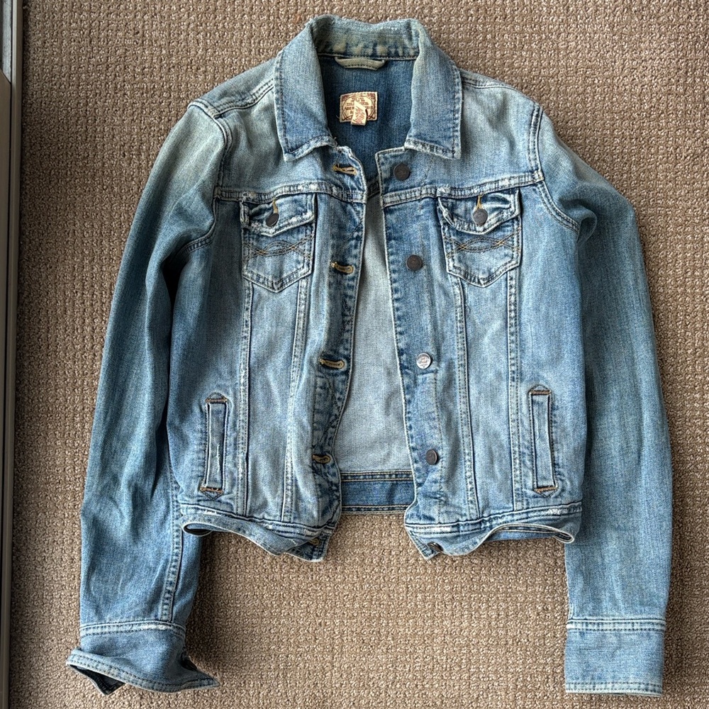 VINTAGE Abercrombie & Fitch Light Blue Denim Jacket with Red Label